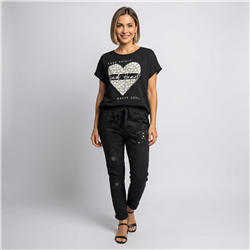 Mujer babucha lino elastizado flores lentejuelas linea italiana - IB