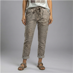 Mujer babucha lino elastizado flores lentejuelas linea italiana - IB