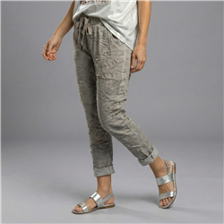 Mujer babucha lino elastizado flores lentejuelas linea italiana - IB