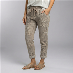 Mujer babucha lino elastizado flores lentejuelas linea italiana - IB