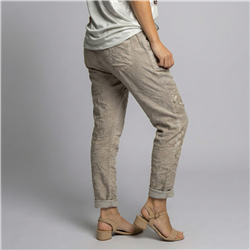 Mujer babucha lino elastizado flores lentejuelas linea italiana - IB