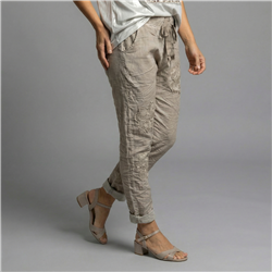 Mujer babucha lino elastizado flores lentejuelas linea italiana - IB