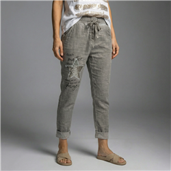 Mujer babucha lino elastizado estrella lentejuelas linea italiana - IB