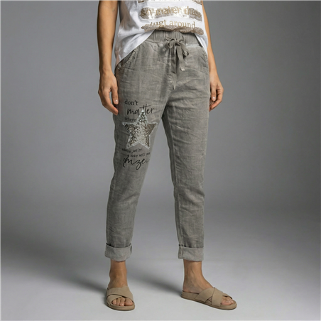 Mujer babucha lino elastizado estrella lentejuelas linea italiana - IB