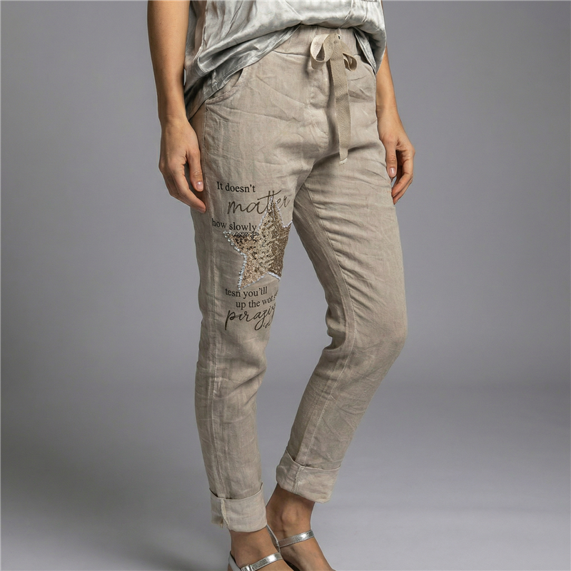 Mujer babucha lino elastizado estrella lentejuelas linea italiana - IB