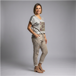 Mujer babucha lino elastizado estrella lentejuelas linea italiana - IB