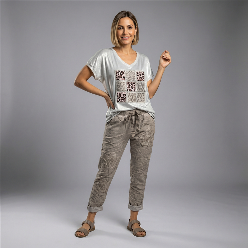 Mujer remera hilo razado estampa print linea italiana - IB