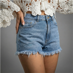 Mujer short jean liso desflecado - BEL