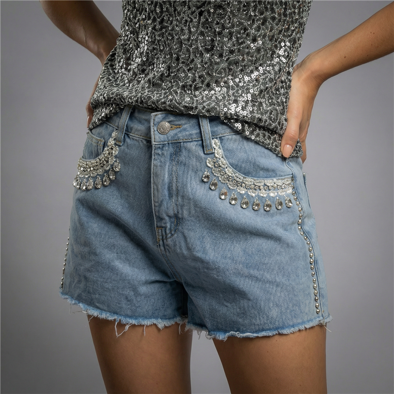 Mujer short jean brillo bolsillo dije corona - OG