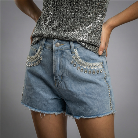 Mujer short jean brillo bolsillo dije corona - OG