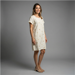 Mujer vestido lino corto bordado flores lentejuelas - FRA