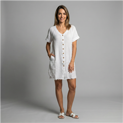 Mujer camisa lino labrada lino larga - ZE