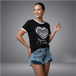 Mujer remera algodon estampa corazon lentejuelas - FRA