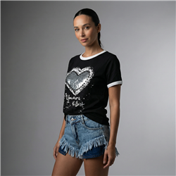 Mujer remera algodon estampa corazon lentejuelas - FRA