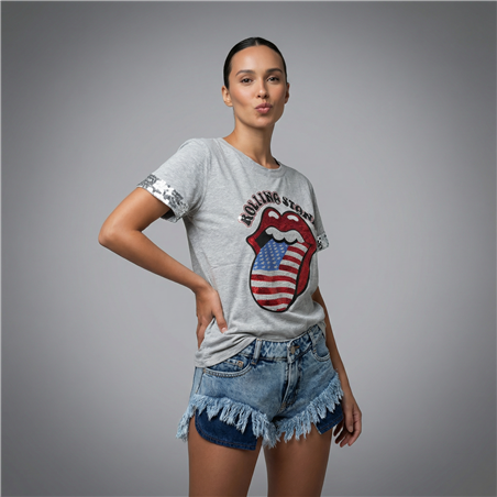 Mujer remera algodon estampa lengua Rolling Stones - FRA