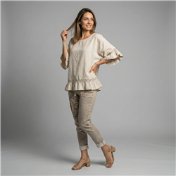 Mujer remera lino amplia guipur lentejuelas linea italiana - IB