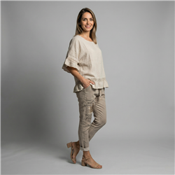 Mujer remera lino amplia guipur lentejuelas linea italiana - IB