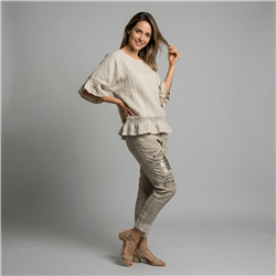 Mujer remera lino amplia guipur lentejuelas linea italiana - IB