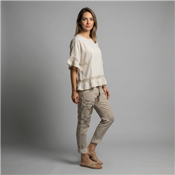 Mujer remera lino amplia guipur lentejuelas linea italiana - IB