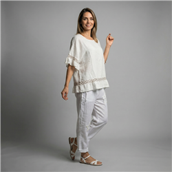 Mujer remera lino amplia guipur lentejuelas linea italiana - IB