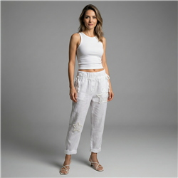 Mujer babucha lino parches estrella perlas linea italiana - IB