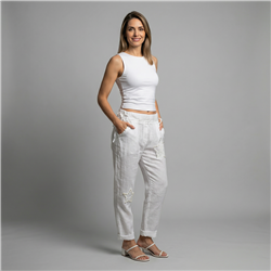 Mujer babucha lino parches estrella perlas linea italiana - IB