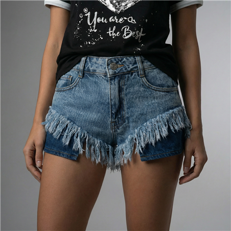 Mujer short jean combinado bolsillos - BEL