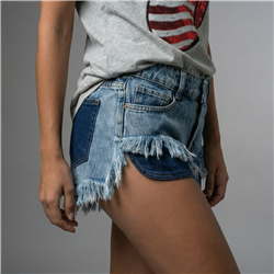 Mujer short jean combinado bolsillos - BEL