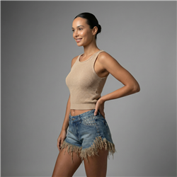 Mujer short jean desflecado tachas estrass - YD