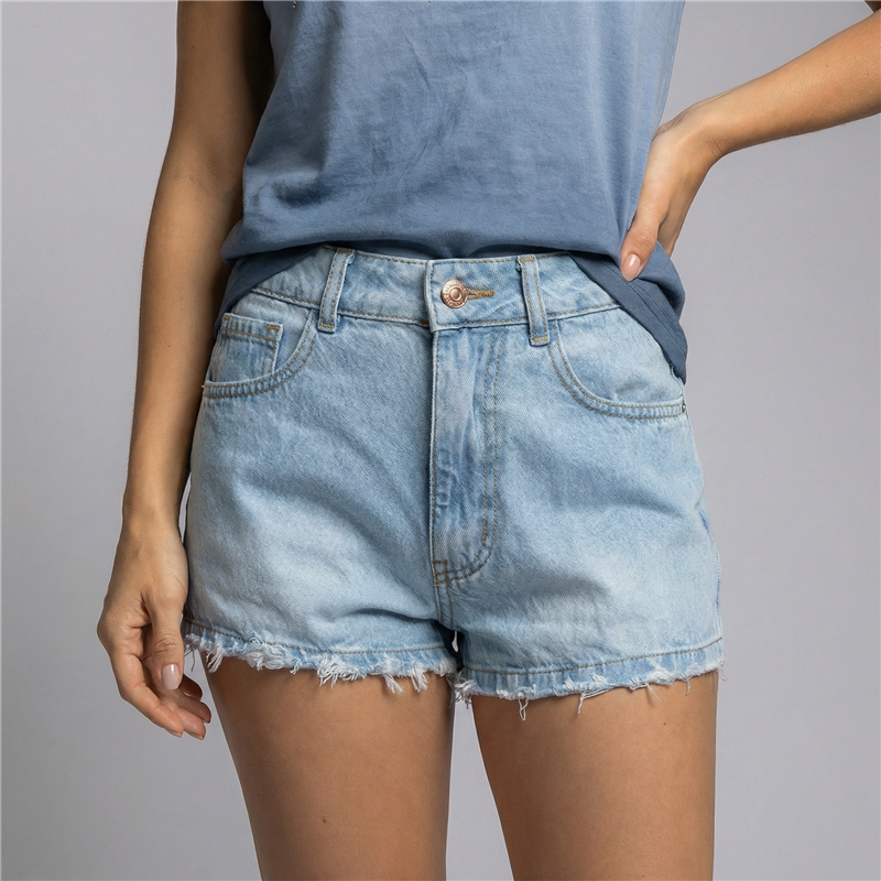 Mujer short jean con ruedo medias roturas - BEL