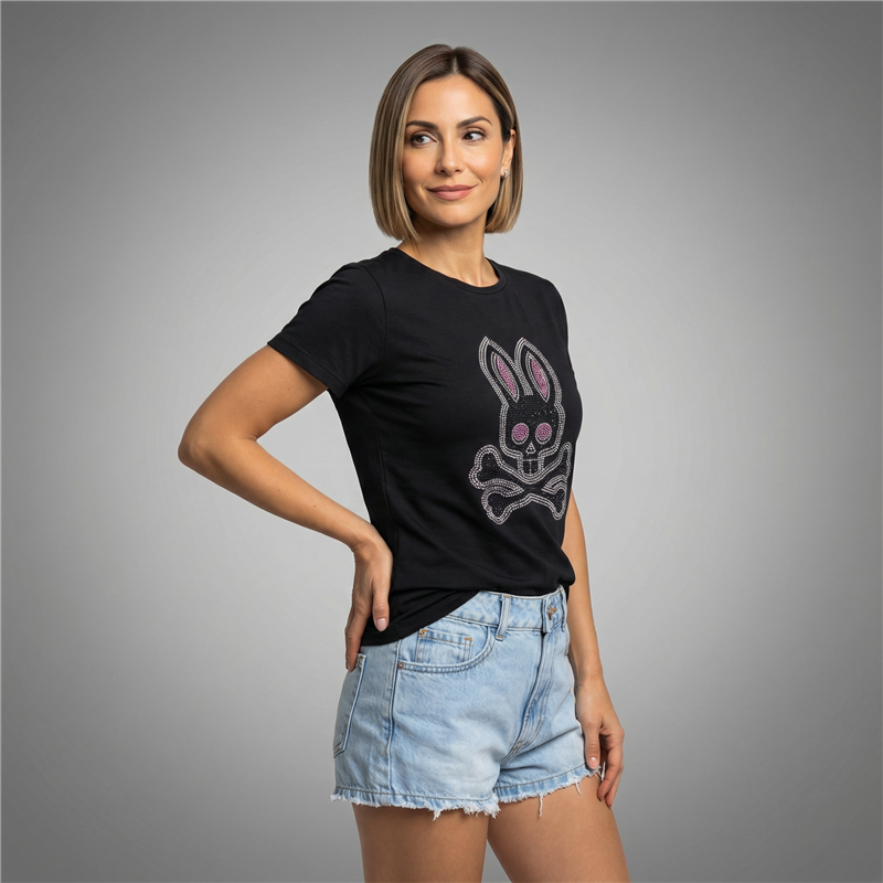 Mujer remera algodon estampa conejo estrass - CA