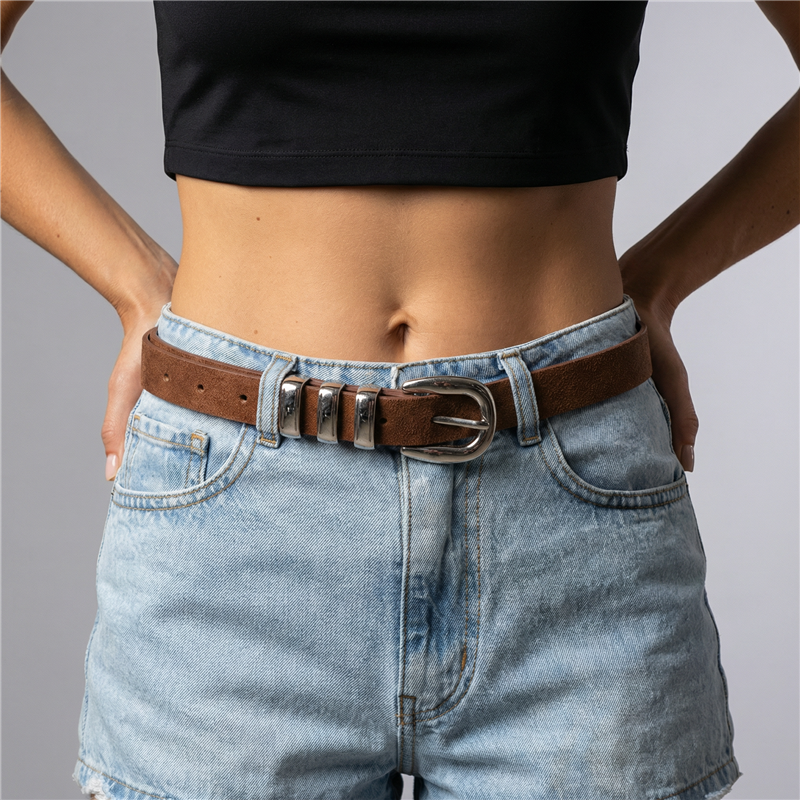 Cinto ecocuero liso hebilla plateada - GO