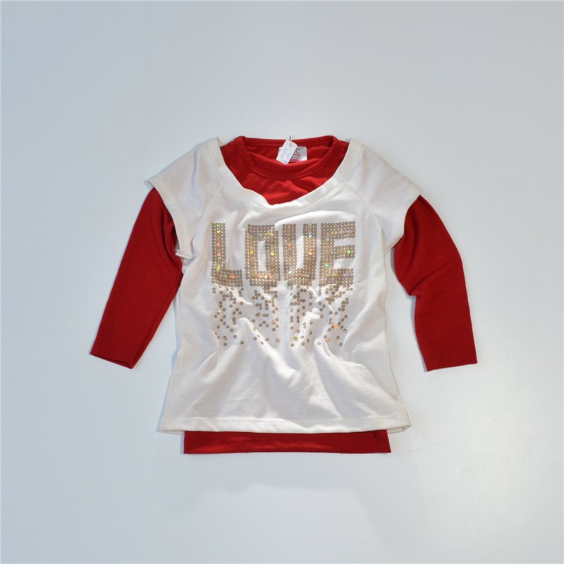 Nena remera doble superpuesta lentejuelas LOVE