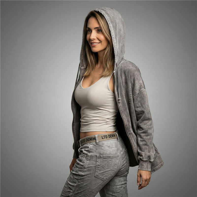 Mujer campera bengalina capucha frente estrass linea italiana - IB