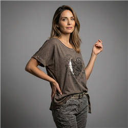 Mujer remera algodon aplique corazon lentejuelas linea italiana - IB