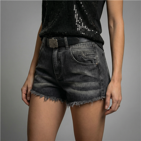 Mujer short jean razgado cinturon - CAL