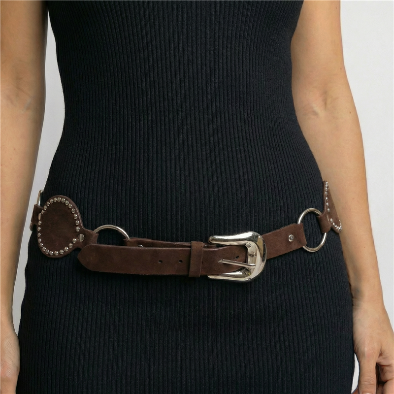 Cinturon ecocuero ancho hebilla tachas - GO