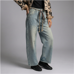 Mujer pantalon jean recto gastado cinturon - OG