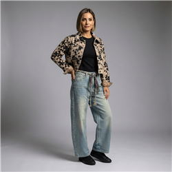 Mujer pantalon jean recto gastado cinturon - OG