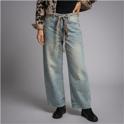 Mujer pantalon jean recto gastado cinturon - OG