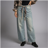 Mujer pantalon jean recto gastado cinturon - OG