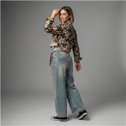 Mujer pantalon jean recto gastado cinturon - OG