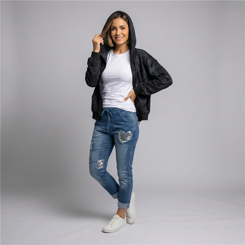 Mujer campera acetato adidas brillos capucha - OG