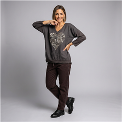 Mujer remera lino amplia corazon brillo linea italiana - IB