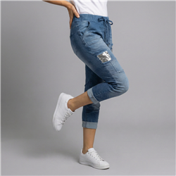 Mujer babucha jean elastizado corazon lentejuelas linea italiana - IB