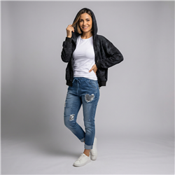 Mujer babucha jean elastizado corazon lentejuelas linea italiana - IB