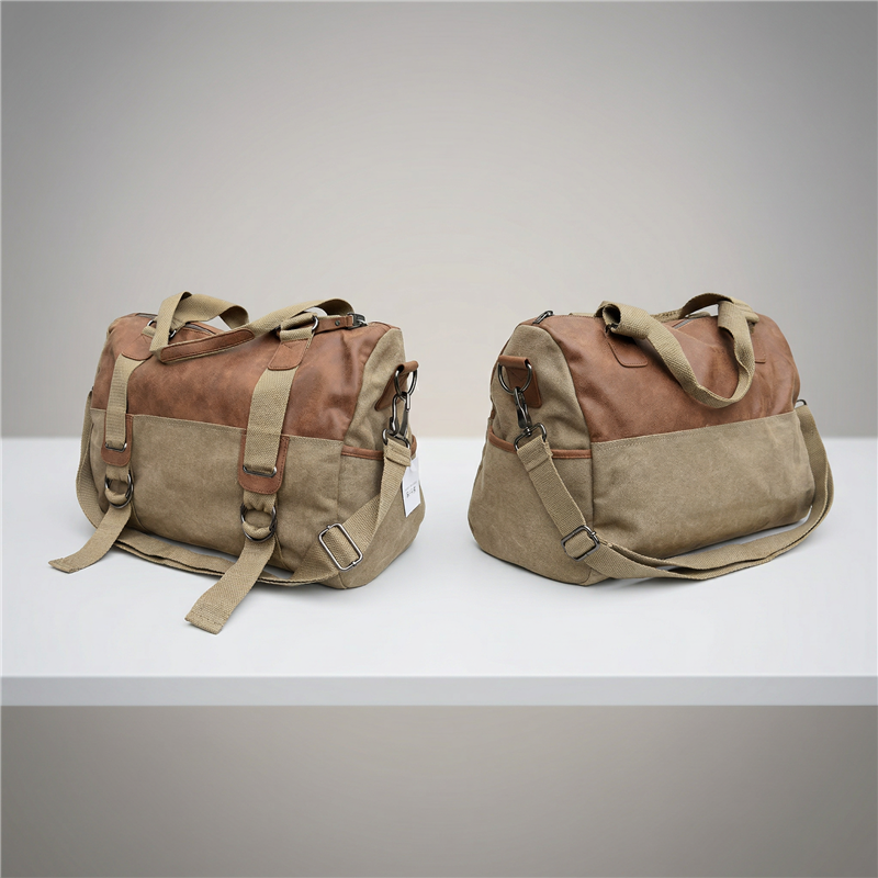 Bolso lona combinado ecocuero frente cordon - GO