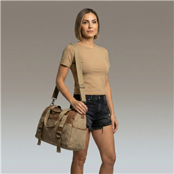 Bolso lona combinado ecocuero frente cordon - GO