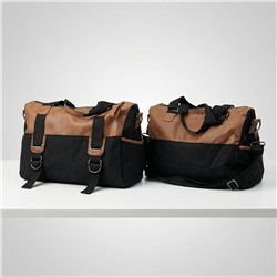 Bolso lona combinado ecocuero frente cordon - GO