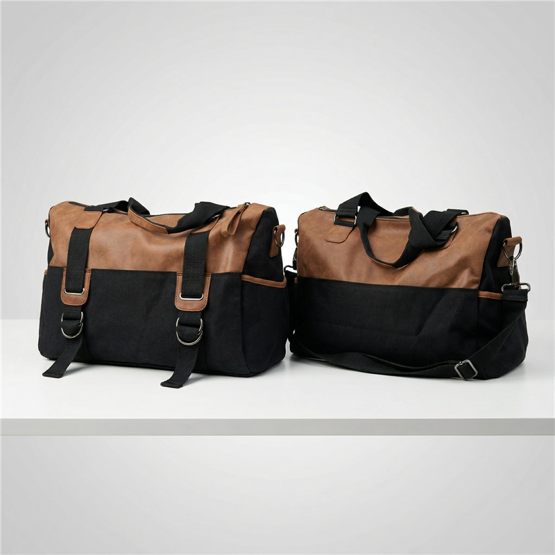 Bolso lona combinado ecocuero frente cordon - GO